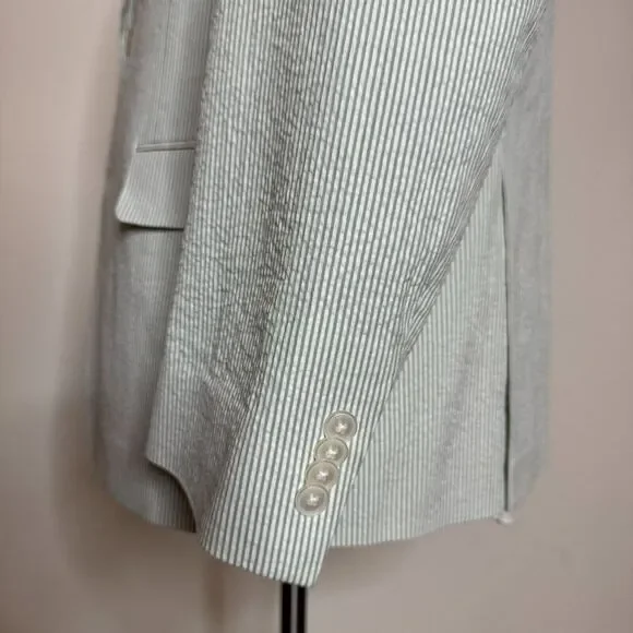Tommy Hilfiger 48R Blazer Sport Coat Mens Green Seersucker Stripe Cotton - Picture 3 of 11